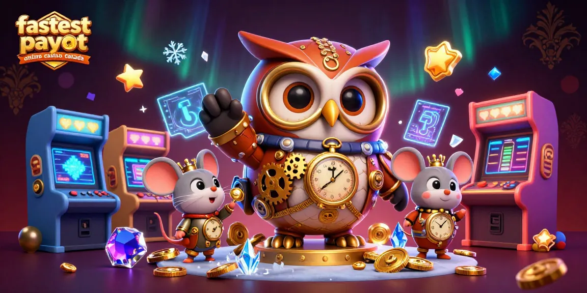 Experience the excitement of the fastest payout online casino Canada with our 3D cartoon illustration featuring a time-traveler owl.