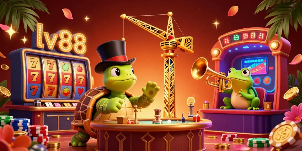 Experience the thrill of entertainment at lv88 with vibrant slots and lively characters in a packed casino scene.